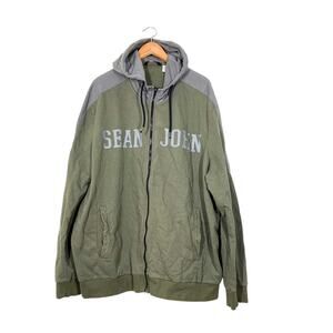Sean John Men’s Cotton Full Zip Hoodie Sweatshirt Sz 4XB Green‎ Gray Logo